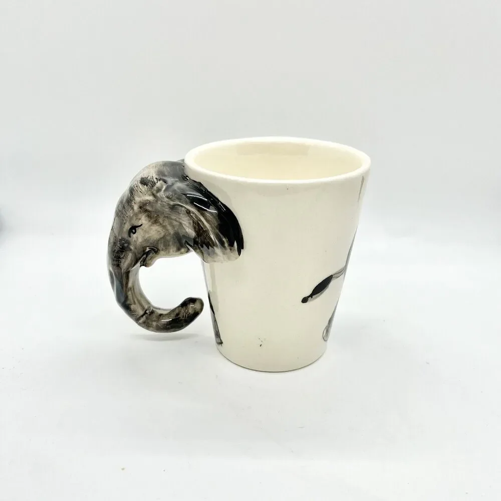 Elephant Coffee Mug Cup 3D Trunk Is The Handle Handmade Tea Animals Kitschy - Picture 3 of 6